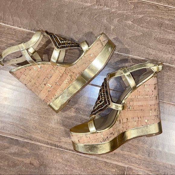 Ralph Lauren Gold Cork Wedges 
